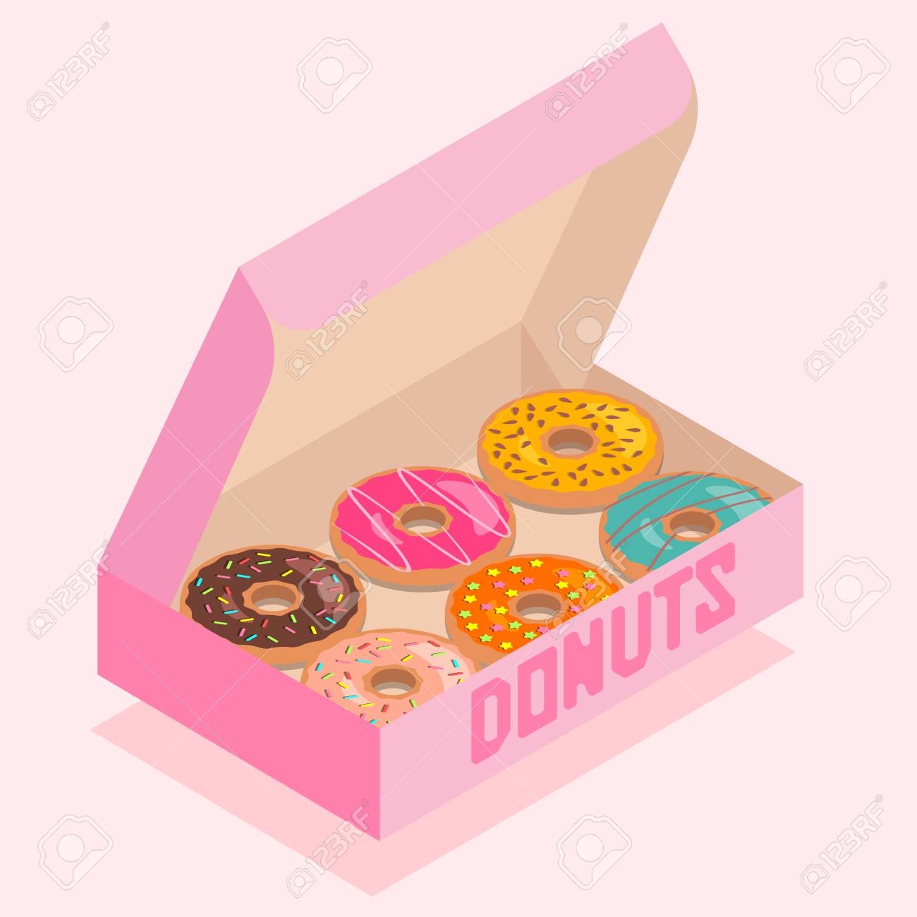 Isometric Illustration Of Pink Box With Donuts. Royalty Free SVG, Cliparts,  Vectors, and Stock Illustration. Image 114990278.