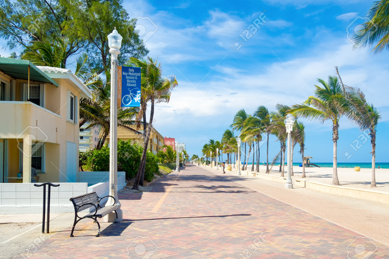 The famous Hollywood Beach boardwalk in Florida - 50062209 The famous Hollywood Beach boardwalk in Florida - 50062209