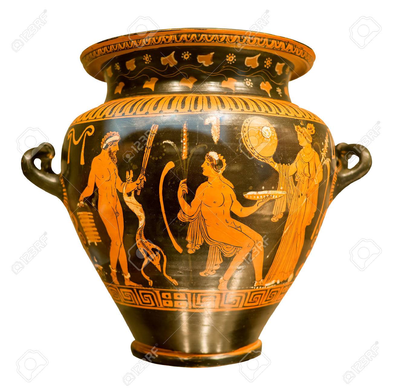 Ancient Greek Vase With Red Figures On A Black Background