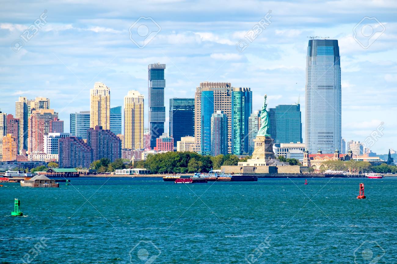 Statue Liberty Jersey City Skylines By Stock Photo 37732831