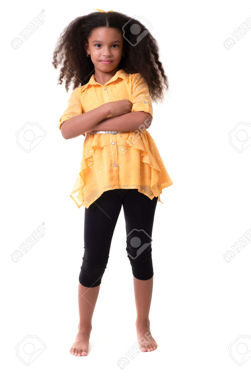Portrait of a trendy multiracial small girl isolated on a white background - 159498823 Portrait of a trendy multiracial small girl isolated on a white background - 159498823