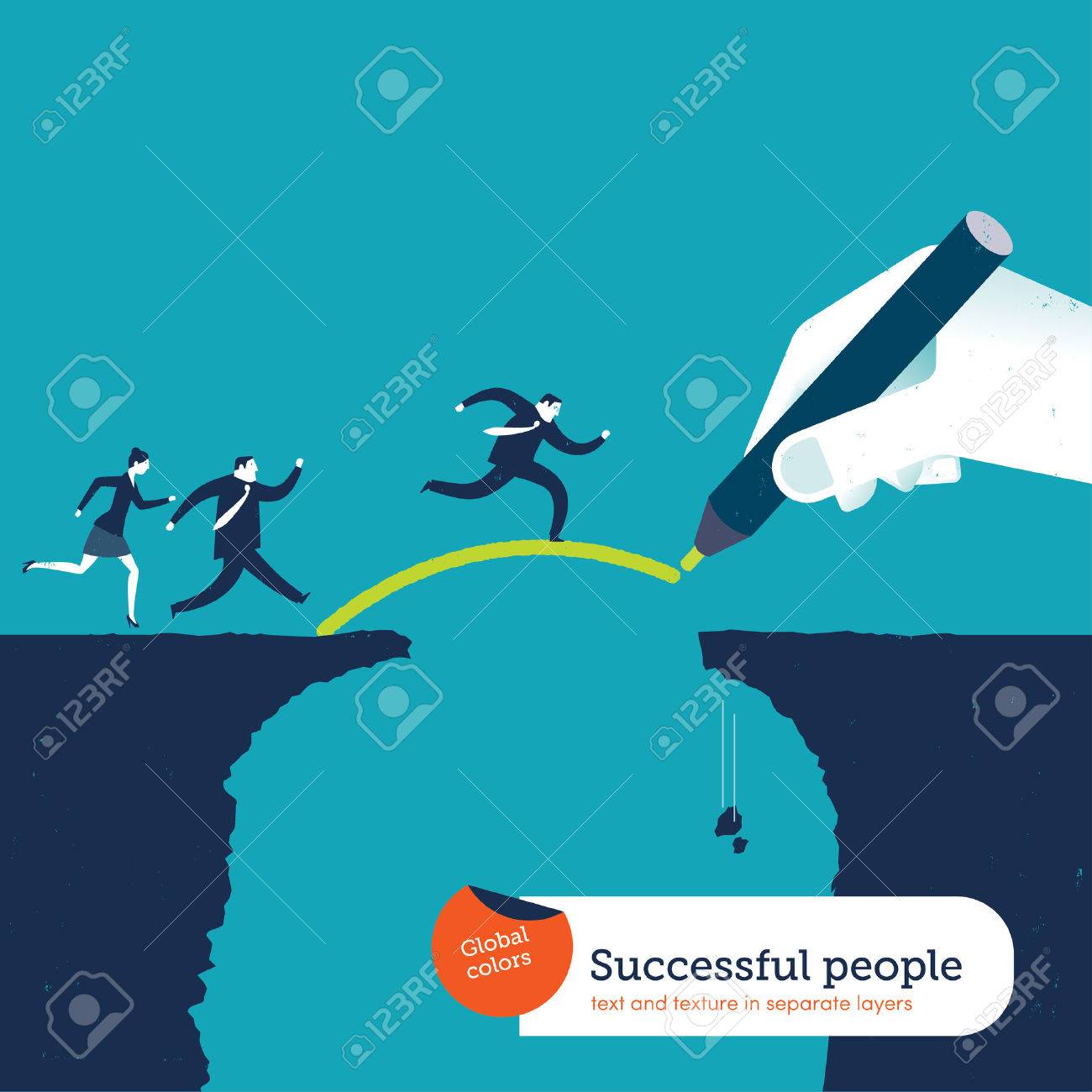 Hand drawing a bridge over an abyss for businesspeople - 34173377 Hand drawing a bridge over an abyss for businesspeople - 34173377