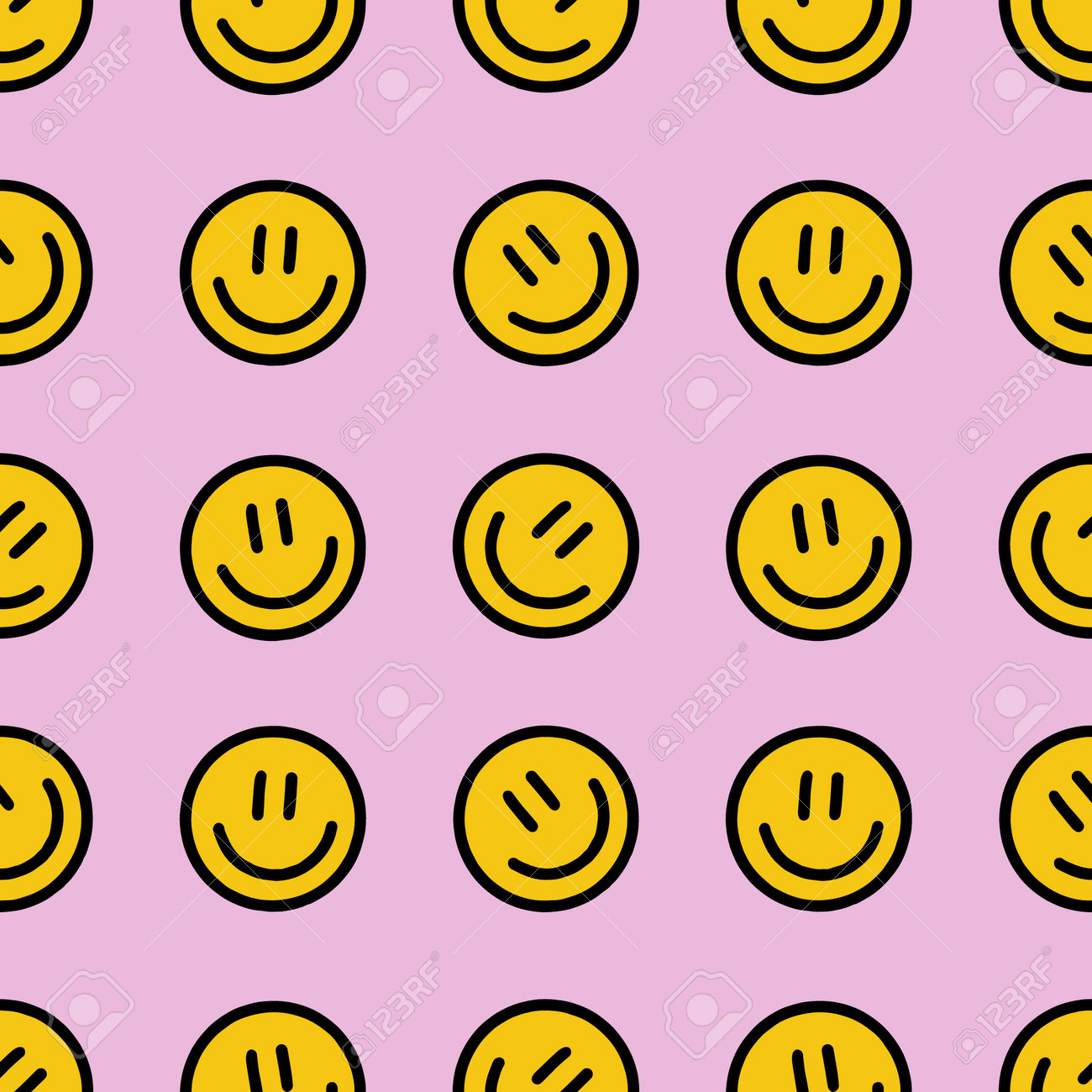 Groovy Smiley Emoji Vector Seamless Pattern, Pink And Yellow Colors. Trippy  Lucidity 1960s Style Vintage Sixties Retro Bright Background Wallpaper.  T-shirt Design, Pillow Print, Stationery, Wrapping Paper And More. Royalty  Free SVG,, image size:1300x1300