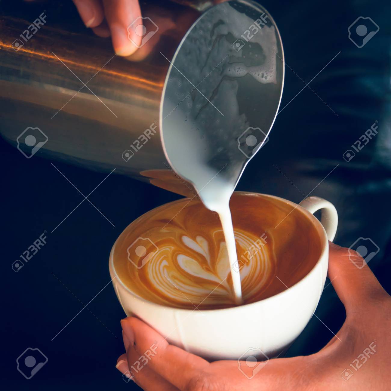 How To Make Latte Art Coffee By Barista Stock Photo How To Make Latte Art Coffee By Barista Stock Photo