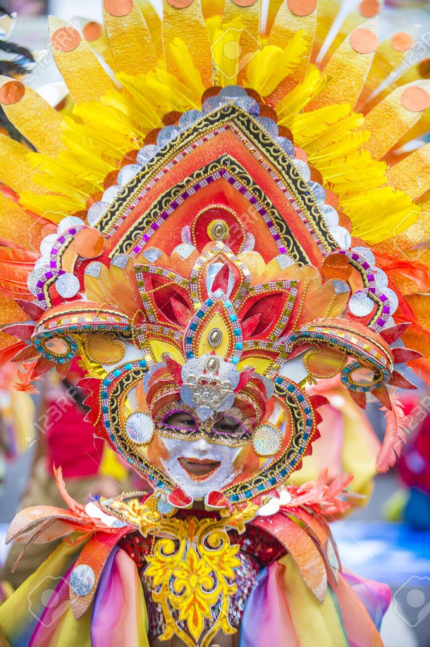 BACOLOD , PHILIPPINES - OCT 28 : Participant In The Masskara Festival In  Bacolod Philippines On October 28 2018. Masskara Is An Annual Festival Held  Every Fourth Sunday Of October Stock Photo,, image size:865x1300