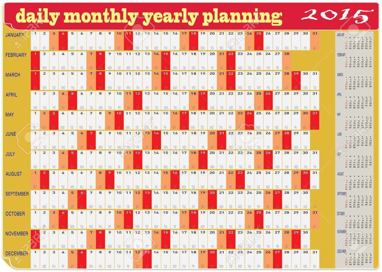 vector of planning chart of daily monthly yearly 2015 calendar calendar daily 2015
