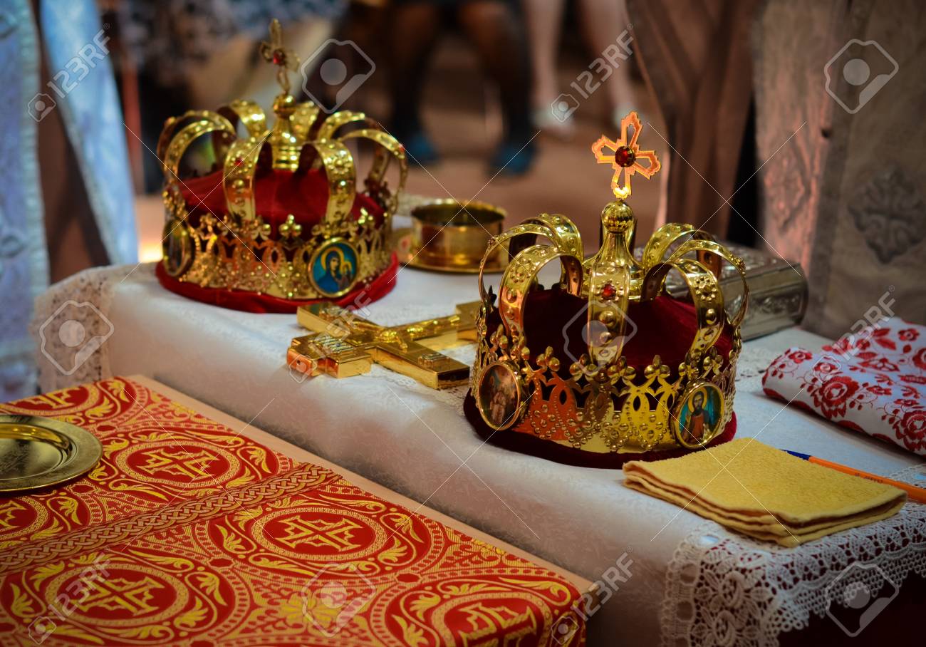Wedding Preparation In Orthodox Church - Bridal Church Crowns Stock Photo,  Picture and Royalty Free Image. Image 56787535., image size:1300x908