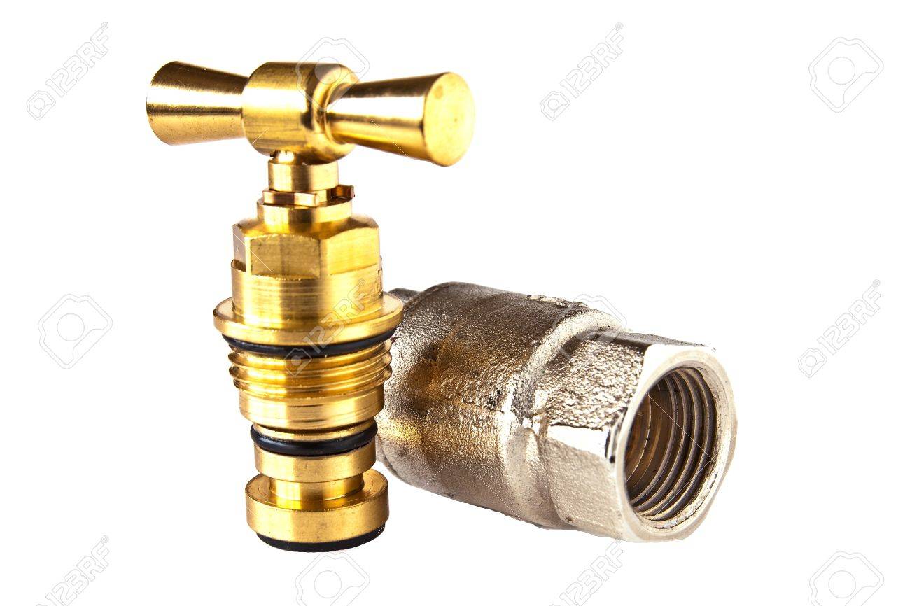 Plumbing Parts Of Brass And Stainless Steel On A White Background Stock Photo Plumbing Parts Of Brass And Stainless Steel On A White Background Stock Photo