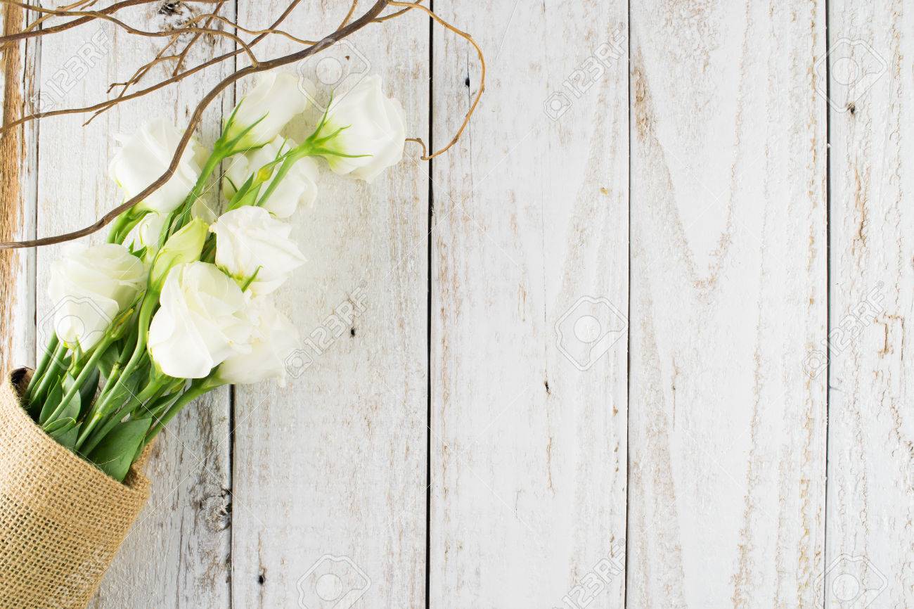a bouquet on wooden