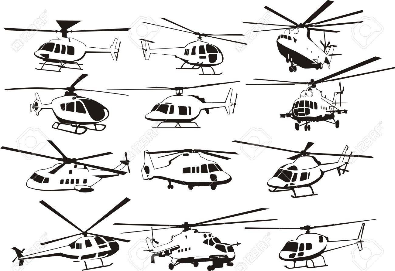 シルエット ヘリコプター セット のイラスト素材 ベクタ Image