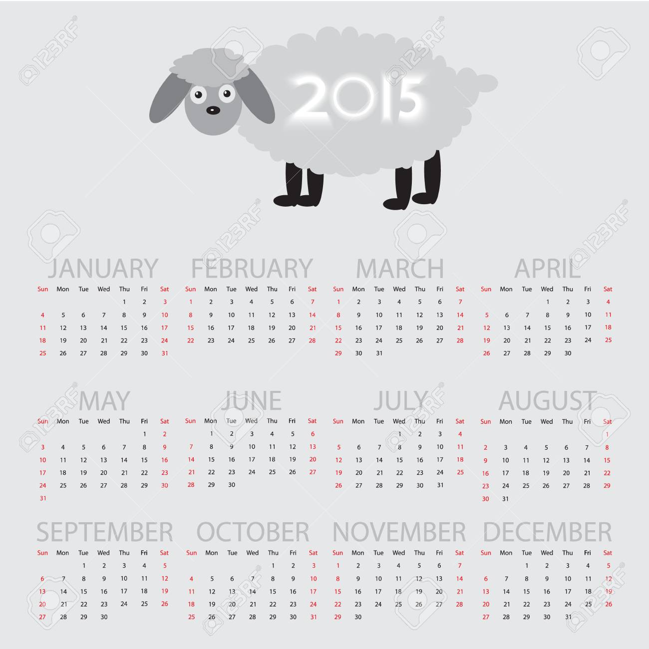 simple calendar 2015 and sheep royalty free cliparts vectors and simple calendar 2015