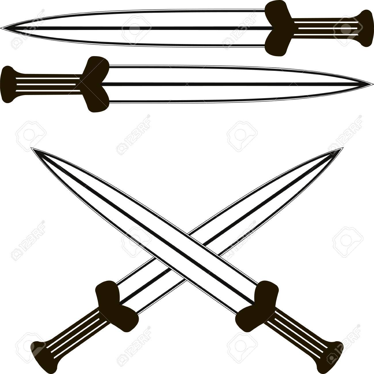 silhouette of crossed swords, Stock image