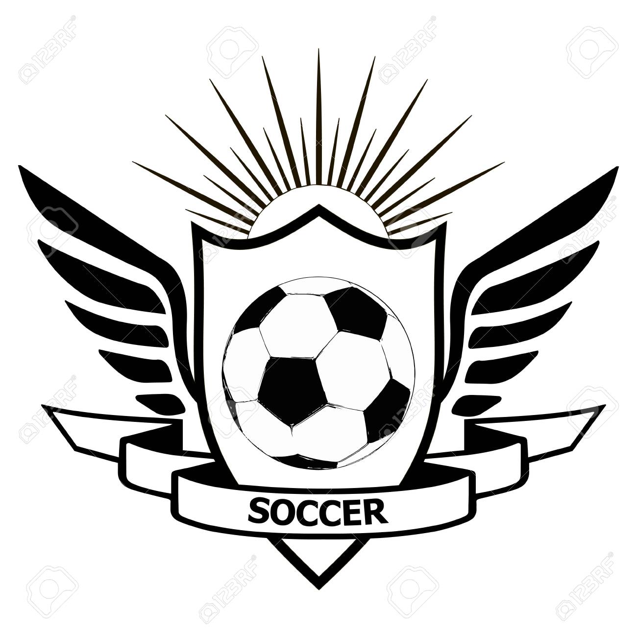 logo soccer team heraldic shield with wings banner of team soccer