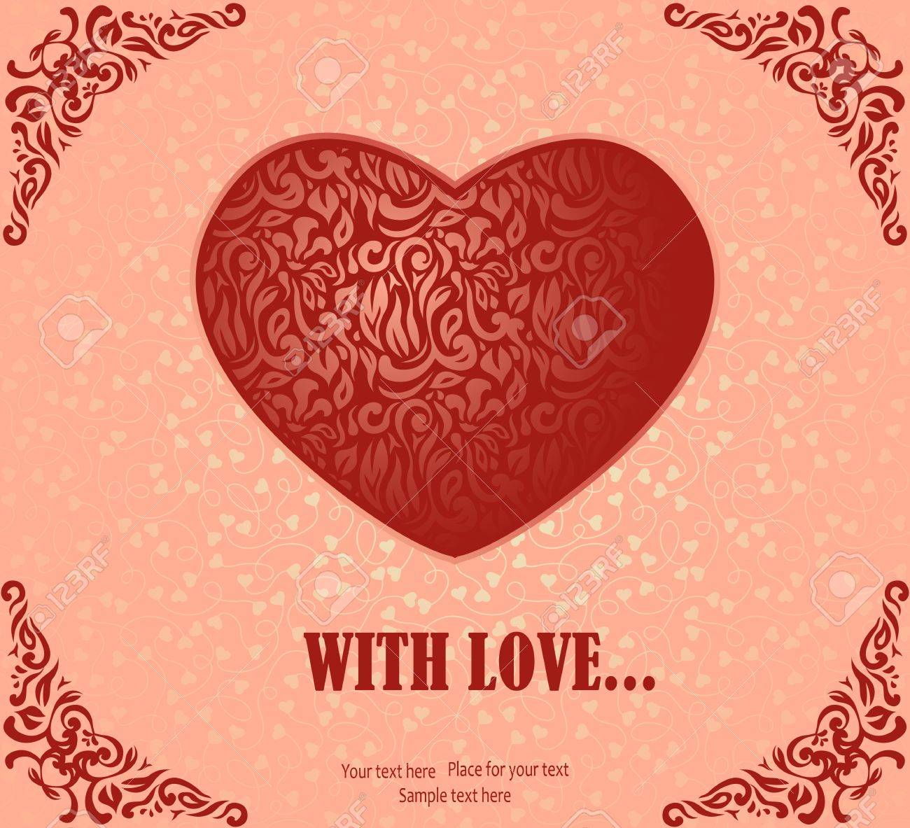 romantic greeting card with vintage heart on the day of lovers