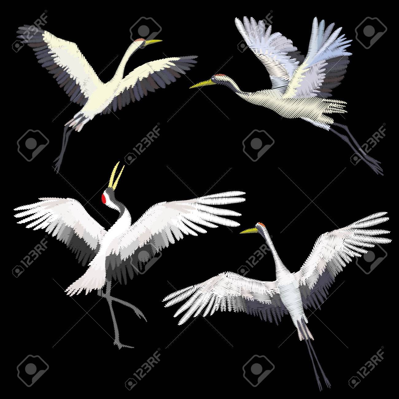 鶴刺繍のイラスト素材 ベクタ Image 7959