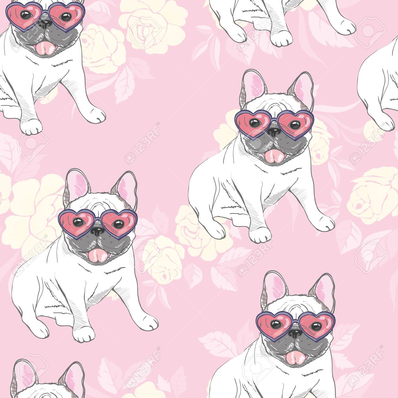 dog. french bulldog. heart sunglasses. glasses icon. illustration seamless pattern wallpaper background - 96717698 dog. french bulldog. heart sunglasses. glasses icon. illustration seamless pattern wallpaper background - 96717698