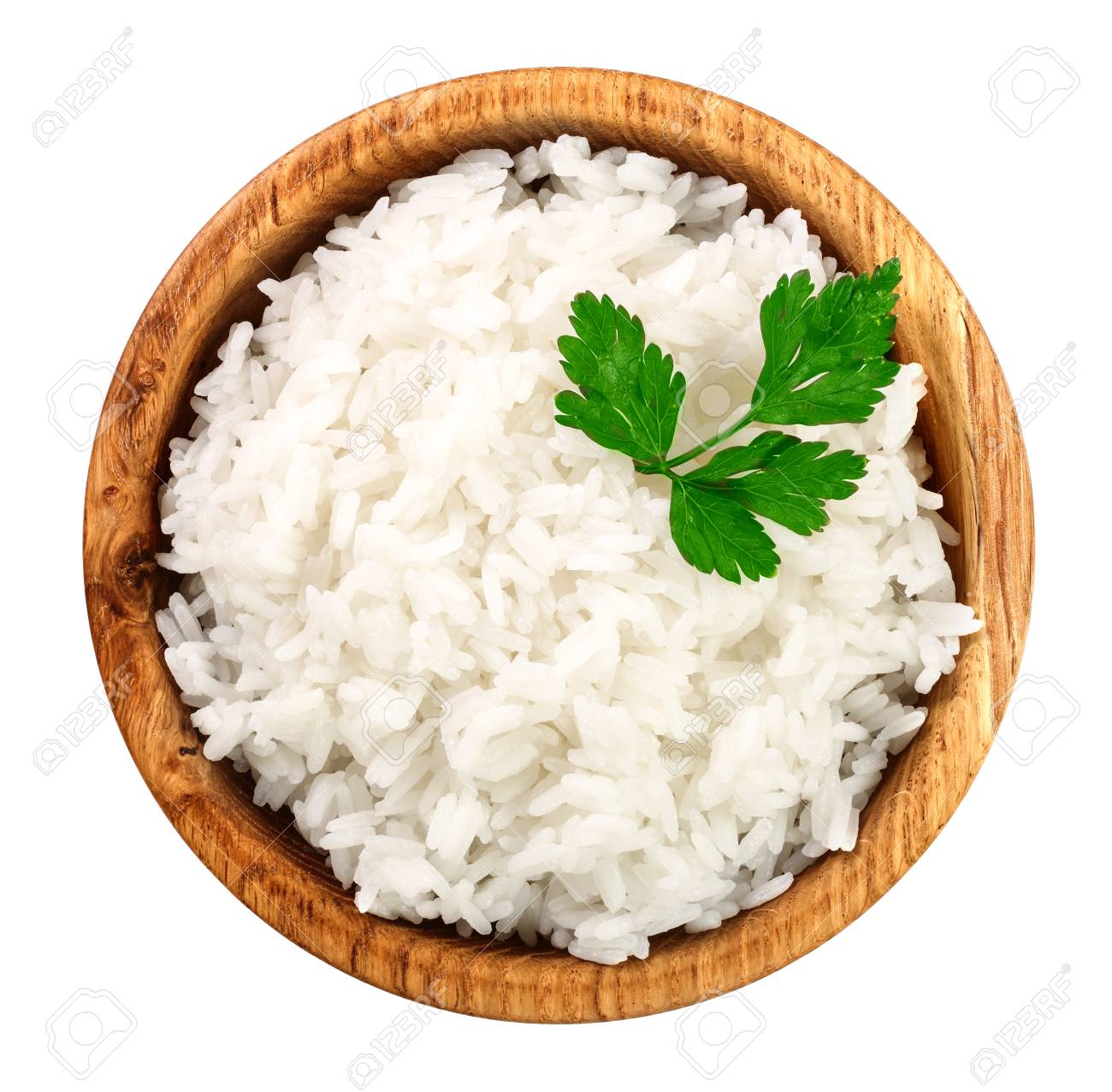 rice in a wooden bowl isolated on white background. Top view. Flat lay. - 105856567 rice in a wooden bowl isolated on white background. Top view. Flat lay. - 105856567