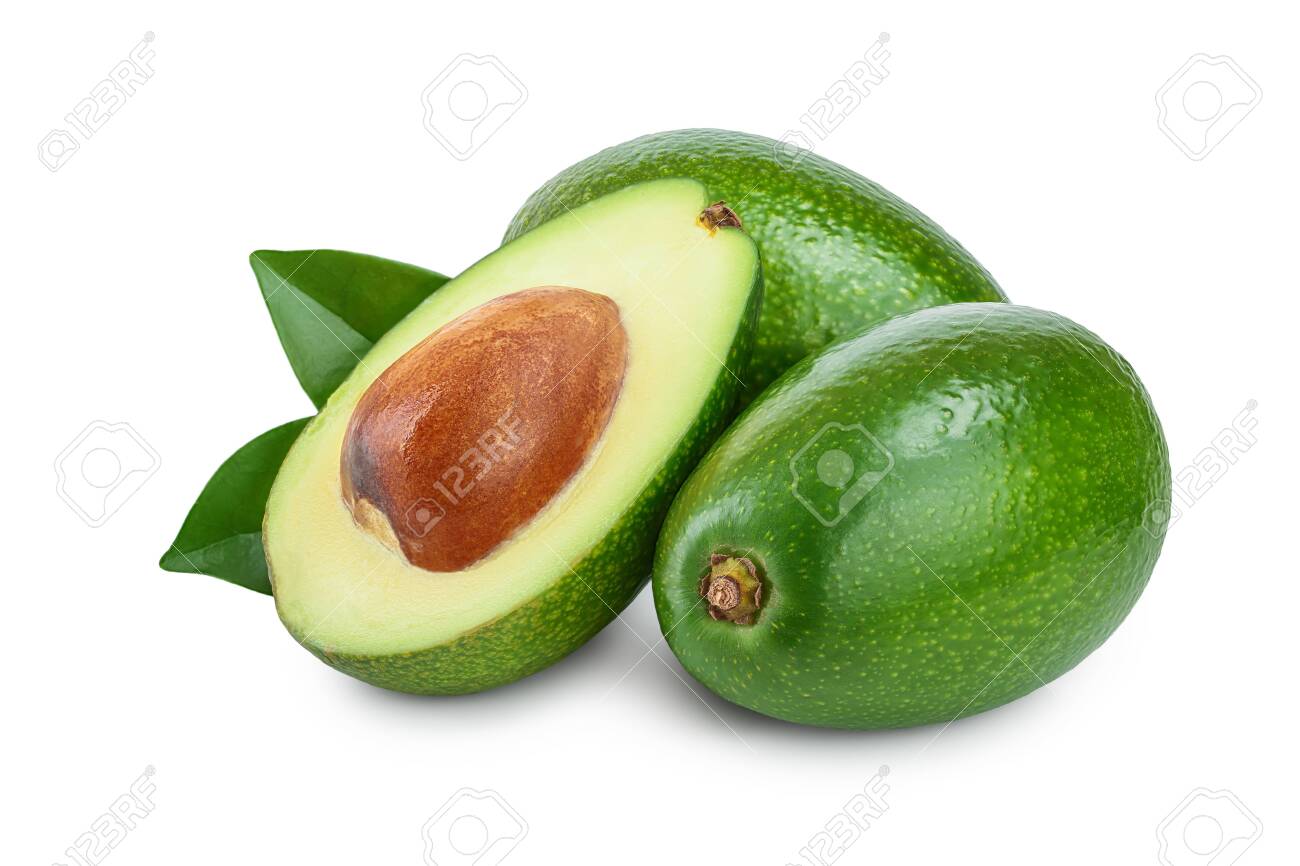 avocado and half with leaves isolated on white background close-up - 129831317 avocado and half with leaves isolated on white background close-up - 129831317