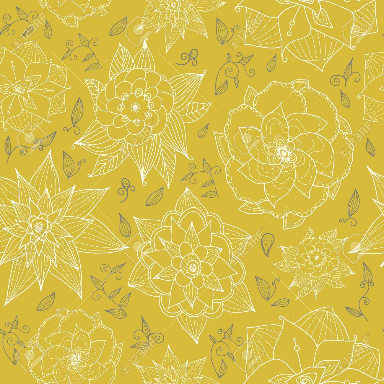 ベクトル花の手描きパステル カラーの黄色の背景とのシームレスな花の壁紙 壁紙 印刷用 パターンの塗りつぶし Web ページの背景のイラスト素材 ベクタ Image