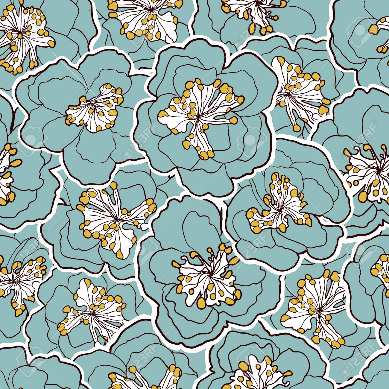 美しいシームレスな花柄 庭の花青い花 ベクトル イラスト 美しいシームレスな花柄 庭の花青い花 ベクトル イラスト