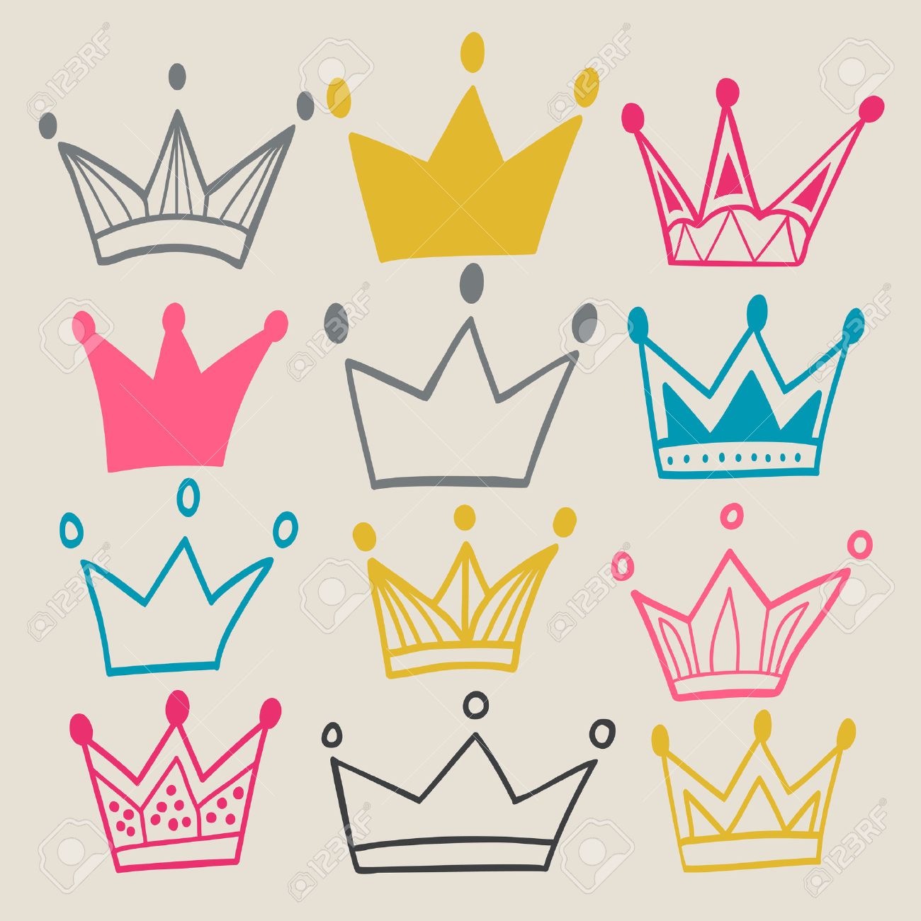 Set Of Cute Cartoon Crowns Pastel Backdrop Bright Colors Used For Your Design Royalty Free Cliparts Vectors And Stock Illustration Image