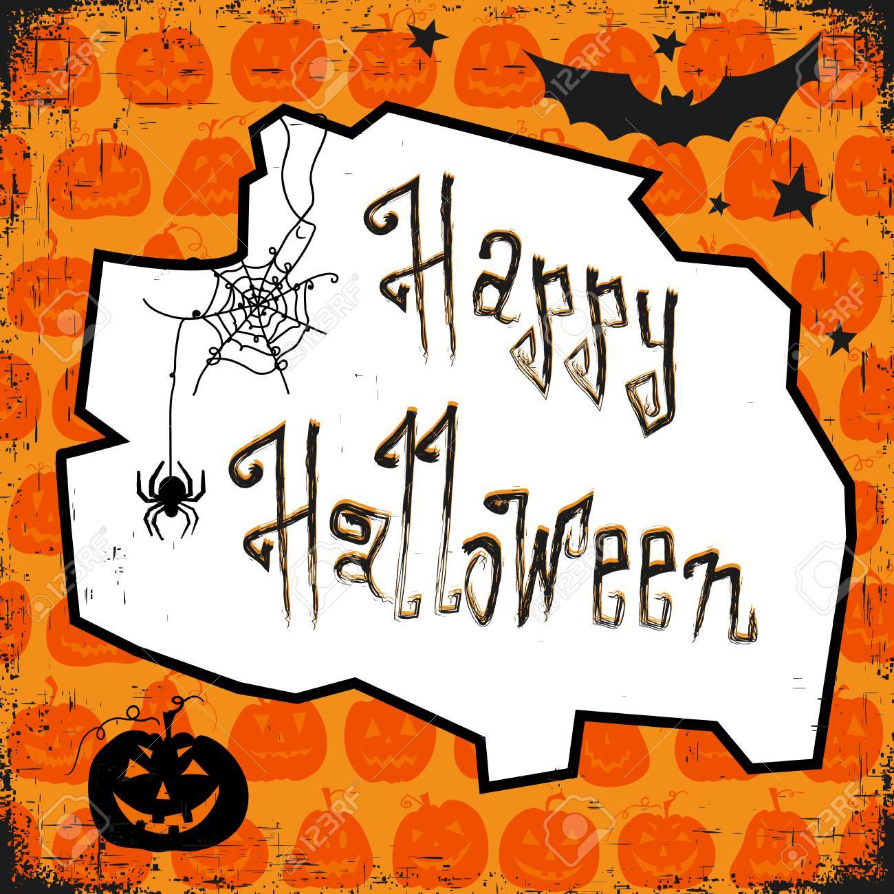 happy halloween card design template with pumpkin bat spider