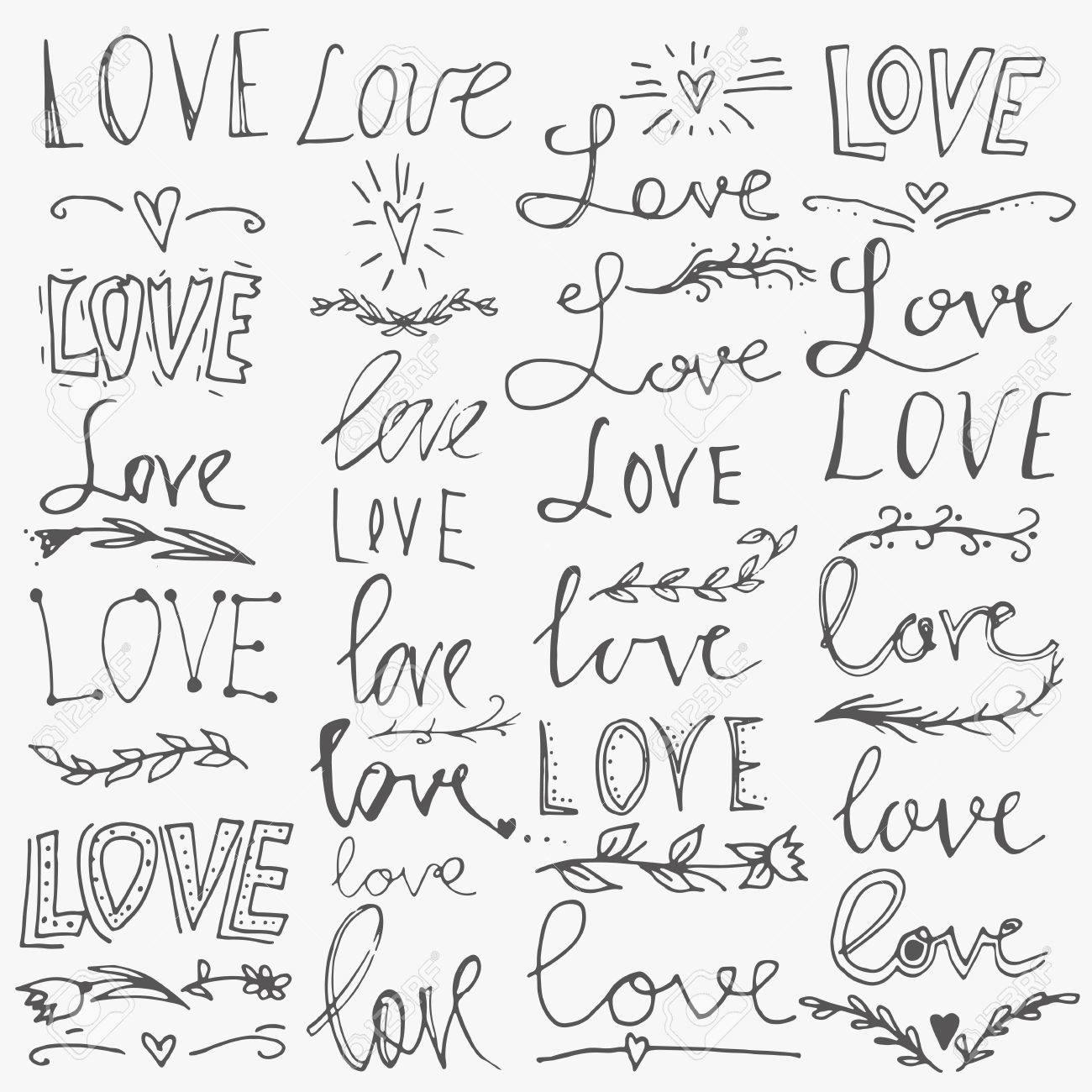 Conjunto De Palabras Escritas A Mano Amor Letras Texto Vector