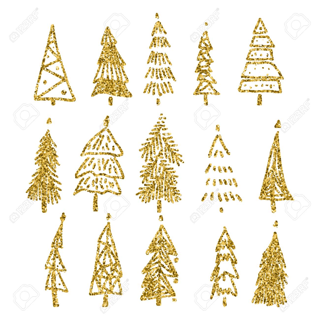 Set Of Gold Glitter Christmas Tree Isolated On White Background. Vector  Illustration. Royalty Free SVG, Cliparts, Vectors, and Stock Illustration.  Image 90423893., image size:1300x1300