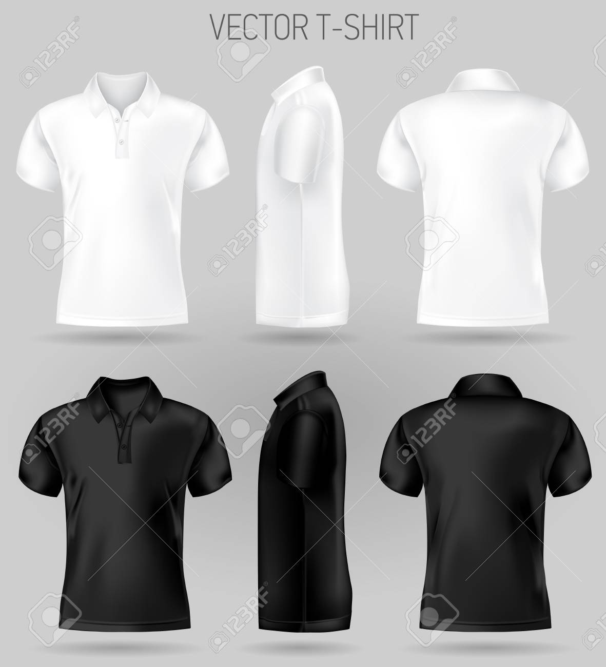 Black And White Short Sleeve Polo Shirt Design Templates Front, Back, And  Side Views . Vector T-shirt Mock Up Royalty Free SVG, Cliparts, Vectors,  and Stock Illustration. Image 123120074., image size:1181x1300
