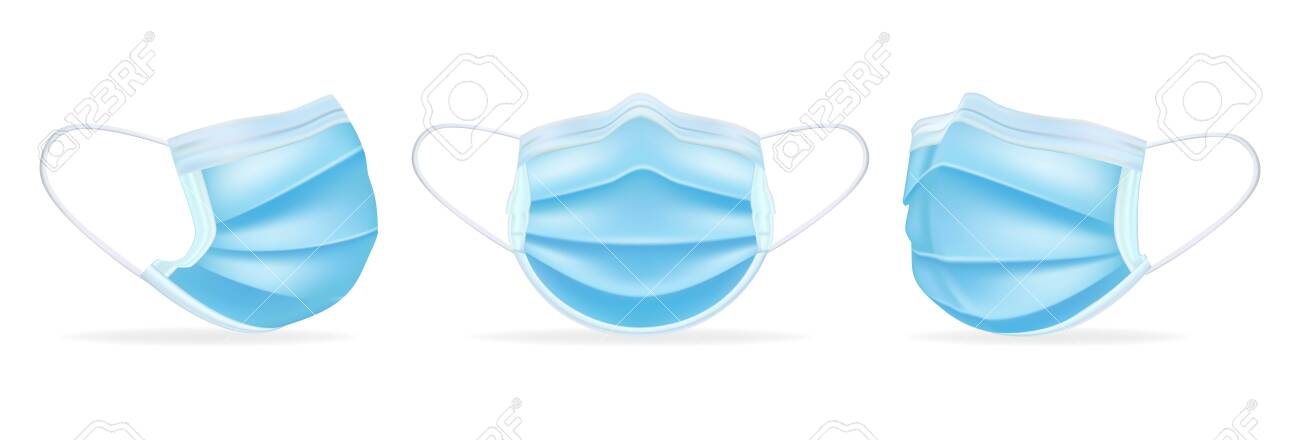 Medical masks template in different angles. To protect coronavirus, infection and contaminated air. Realistic 3D surgical mask. Isolated on white background. Vector illustration - 145121846 Medical masks template in different angles. To protect coronavirus, infection and contaminated air. Realistic 3D surgical mask. Isolated on white background. Vector illustration - 145121846