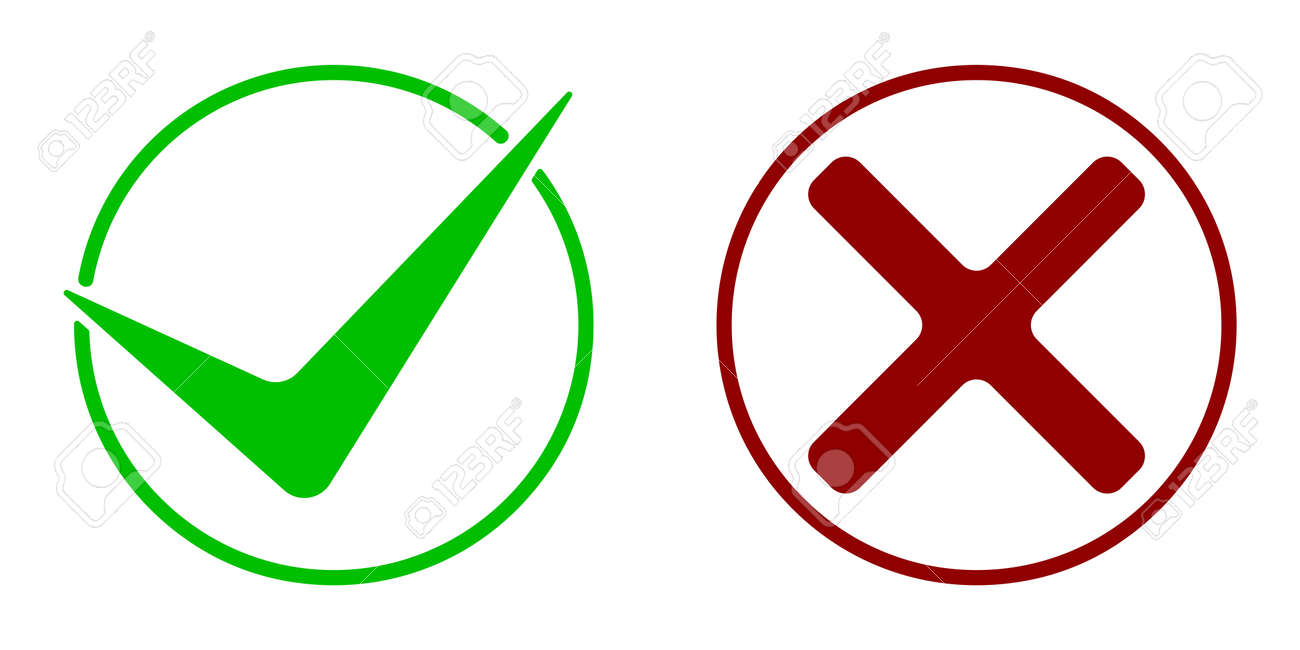 Check Marks Icons. The Green Right And Red Wrong Symbol. The Right And Wrong  Symbol Inside The Circle. Isolated On White Background. Vector Illustration  Клипарты, SVG, векторы, и Набор Иллюстраций Без Оплаты