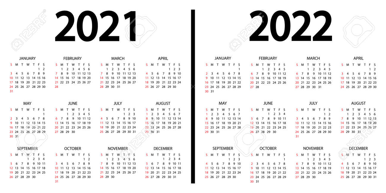 カレンダー2021-2022。週は日曜日に始まります。 2021年と2022年