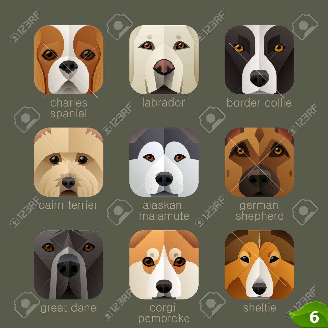 アプリ アイコン 犬のための動物の顔設定 5 のイラスト素材 ベクタ Image