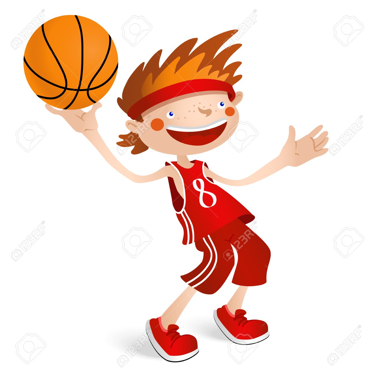 El Jugador De Baloncesto Niño Sonriente Con Una Pelota. Ilustración Del  Vector Aislado En El Fondo Blanco Para El Diseño Deportivo. Ilustraciones  svg, vectoriales, clip art vectorizado libre de derechos. Image 49354656