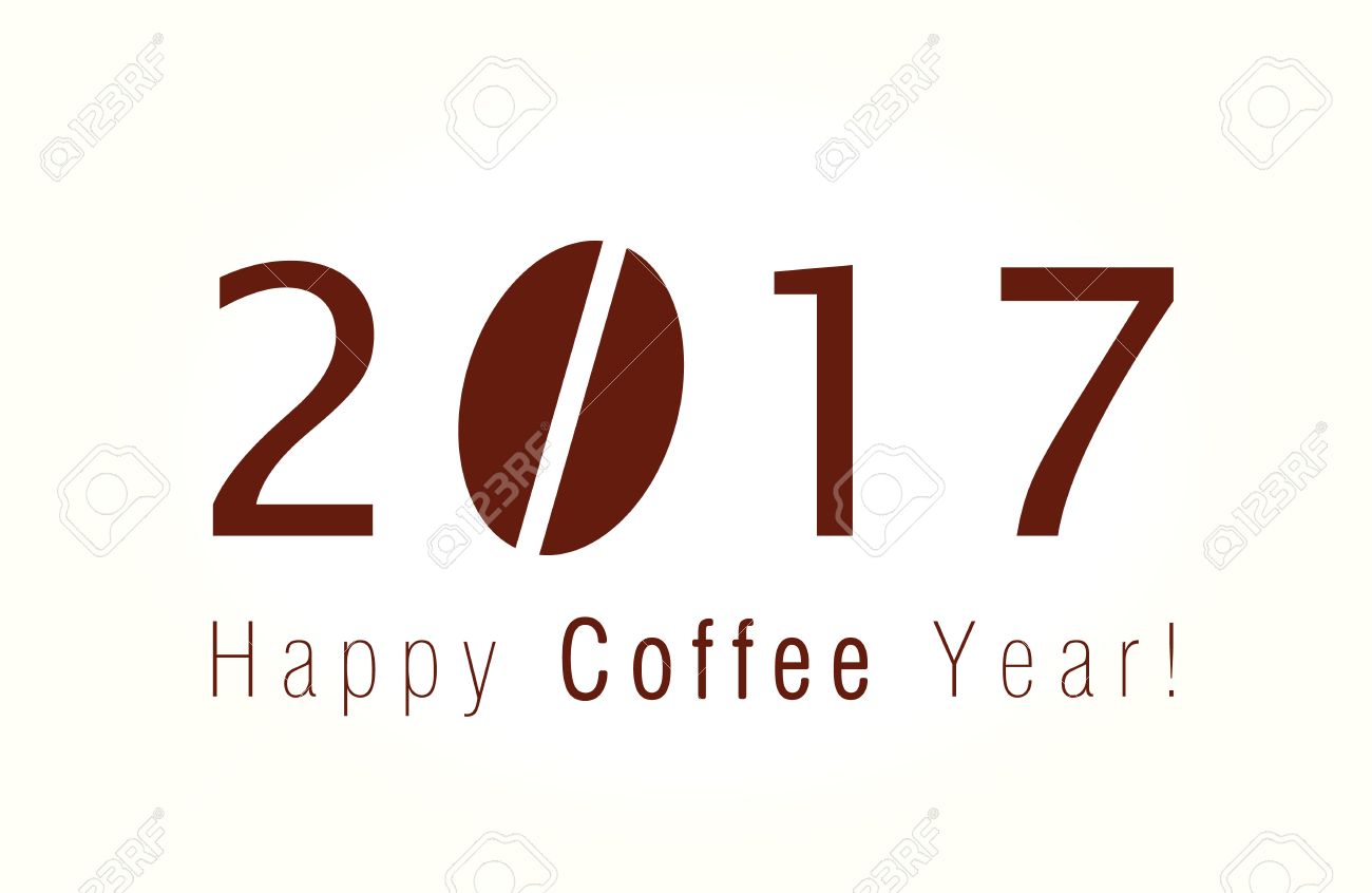 2017 Happy New Year Christmas Card With Coffee Bean For Cafes And Companies Stock 2017 Happy New Year Christmas Card With Coffee Bean For Cafes And Companies Stock