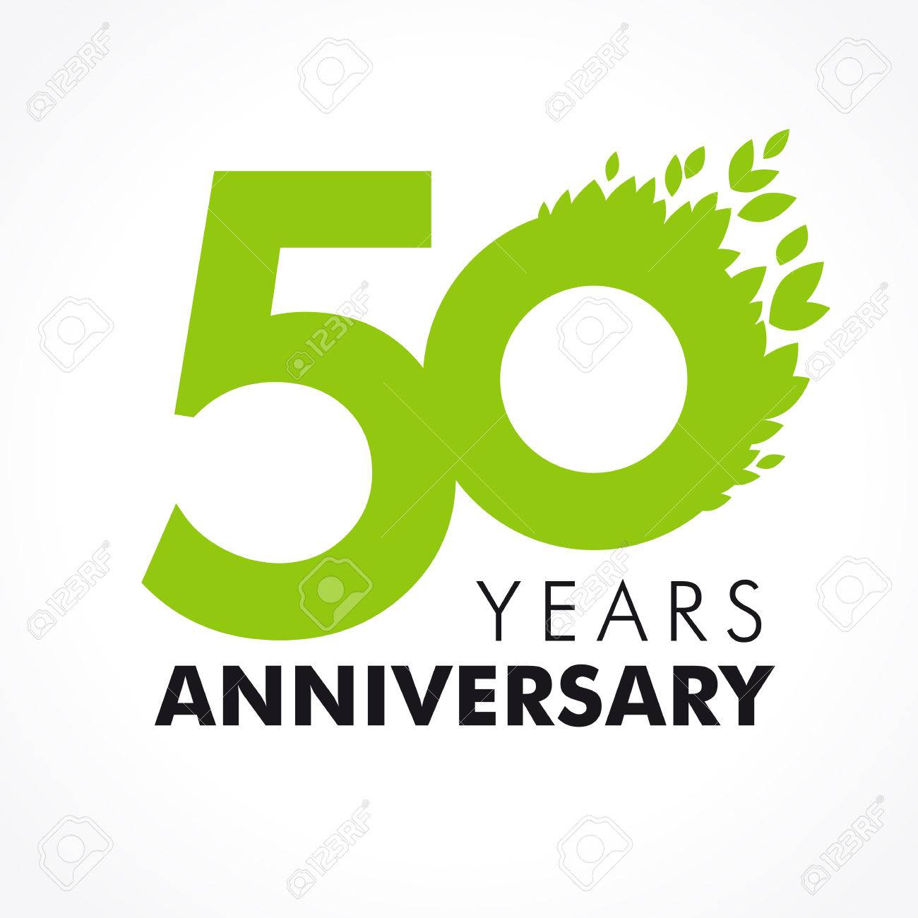 50 Ans Celebrant Le Logo Des Feuilles Volantes Vertes Anniversaire Du 50eme Modele De Vecteur Clip Art Libres De Droits Vecteurs Et Illustration Image