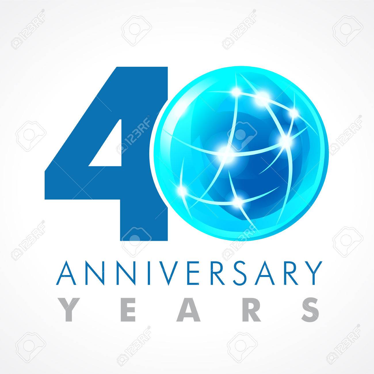 40 歳接続ロゴを祝います コスモス ボリューム 0 ベクトル テンプレート 40 Th の記念の年 ご挨拶年齢を迎えます 照明の点滅と火花と記号を通信技術 のイラスト素材 ベクタ Image