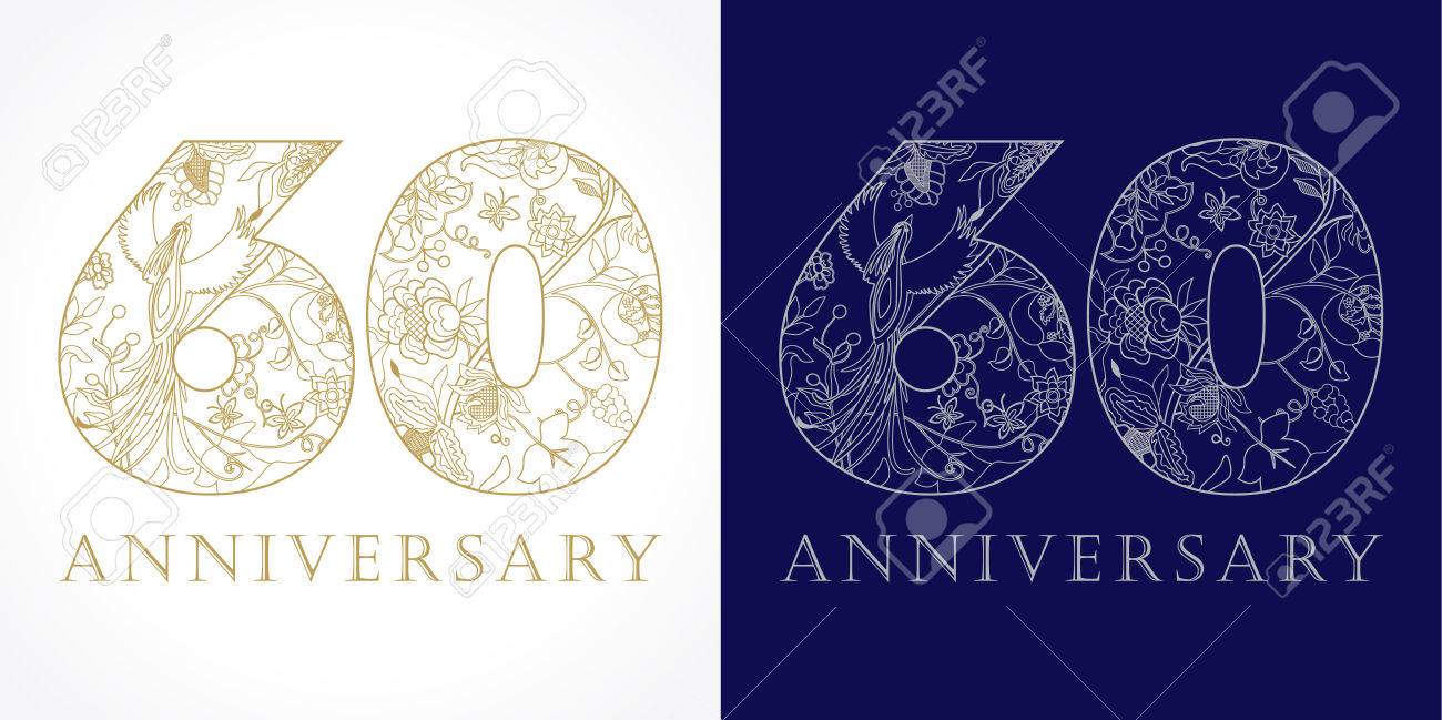 60 Ans De Luxe Celebrant Modele Dore Couleurs Joyeux Anniversaire Du 60 E Anniversaire Fleurs Plantes Oiseaux Paradisiaques Ensemble De Felicitation Vintage Traditionnel Clip Art Libres De Droits Vecteurs Et Illustration Image