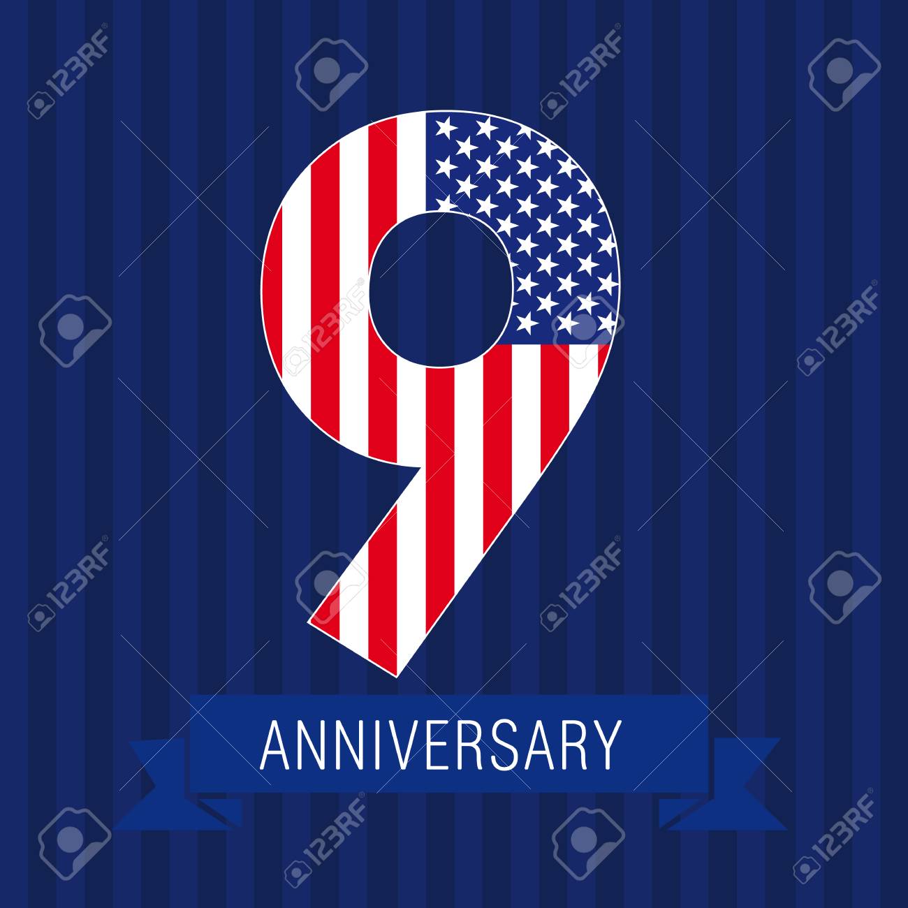 anniversary 9 us flag logo template of celebrating icon of 9th