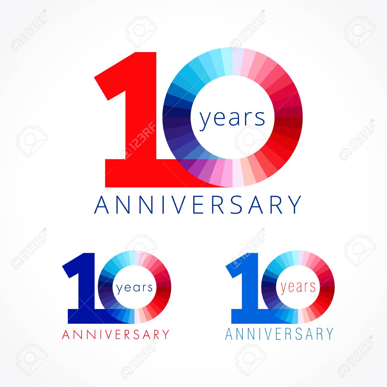 10 years old. Anniversary numbers 10 th. Shining facet congratulating logotype. Greetings celebrates set red, blue, white colors. Stained digit ten 0% off isolated template. - 82795998 10 years old. Anniversary numbers 10 th. Shining facet congratulating logotype. Greetings celebrates set red, blue, white colors. Stained digit ten 0% off isolated template. - 82795998