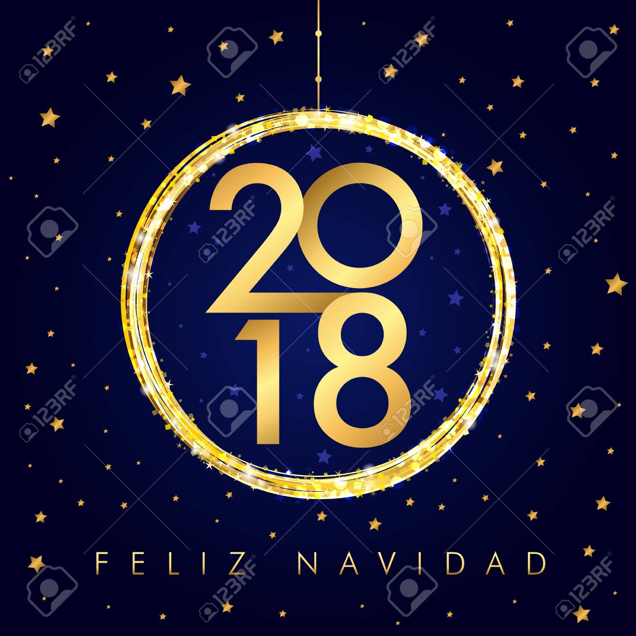 2018 Feliz Navidad Happy New Year Golden Ball Card Spanish Merry