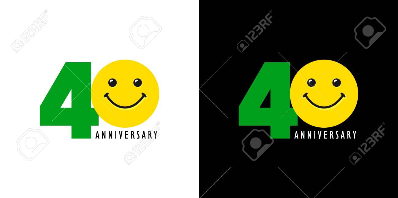 40歳の笑顔 40周年を祝い 感動を与えた 黒と白の背景に孤立したユーモラスな色の挨拶 のイラスト素材 ベクタ Image