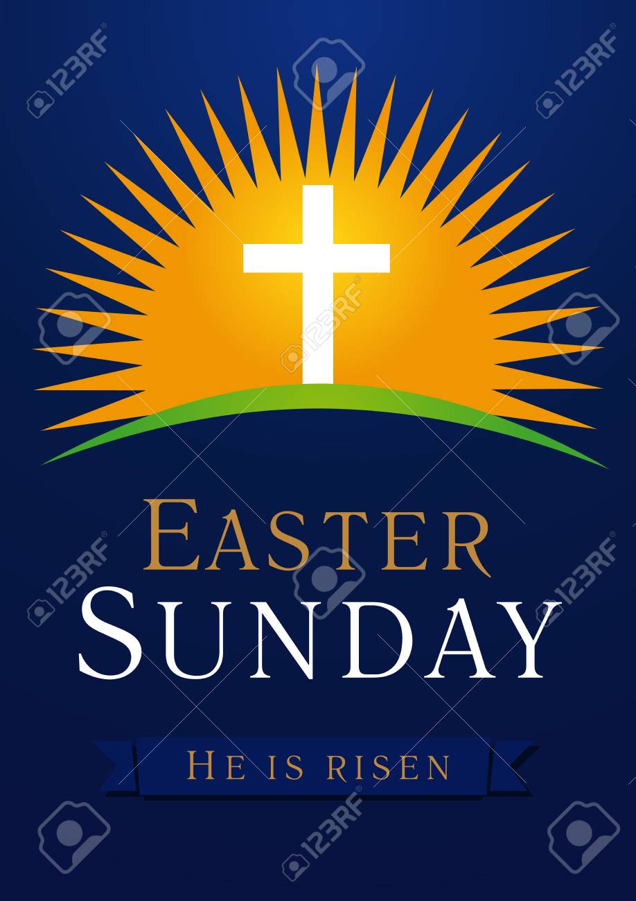 Easter Sunday, He is risen. Greetings, invite vector blue color template. Sunrise, open lighting empty cave, rock off, shining angel inside. Religious symbol and text. Jesus up from the death. - 95858922 Easter Sunday, He is risen. Greetings, invite vector blue color template. Sunrise, open lighting empty cave, rock off, shining angel inside. Religious symbol and text. Jesus up from the death. - 95858922