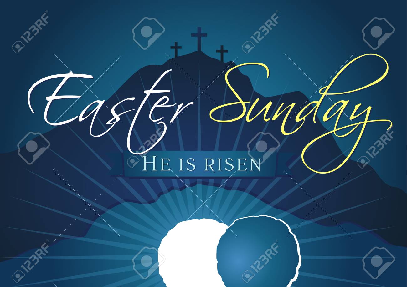 Easter Sunday, He is risen. Greetings, invitation card vector blue color template. - 95882625 Easter Sunday, He is risen. Greetings, invitation card vector blue color template. - 95882625
