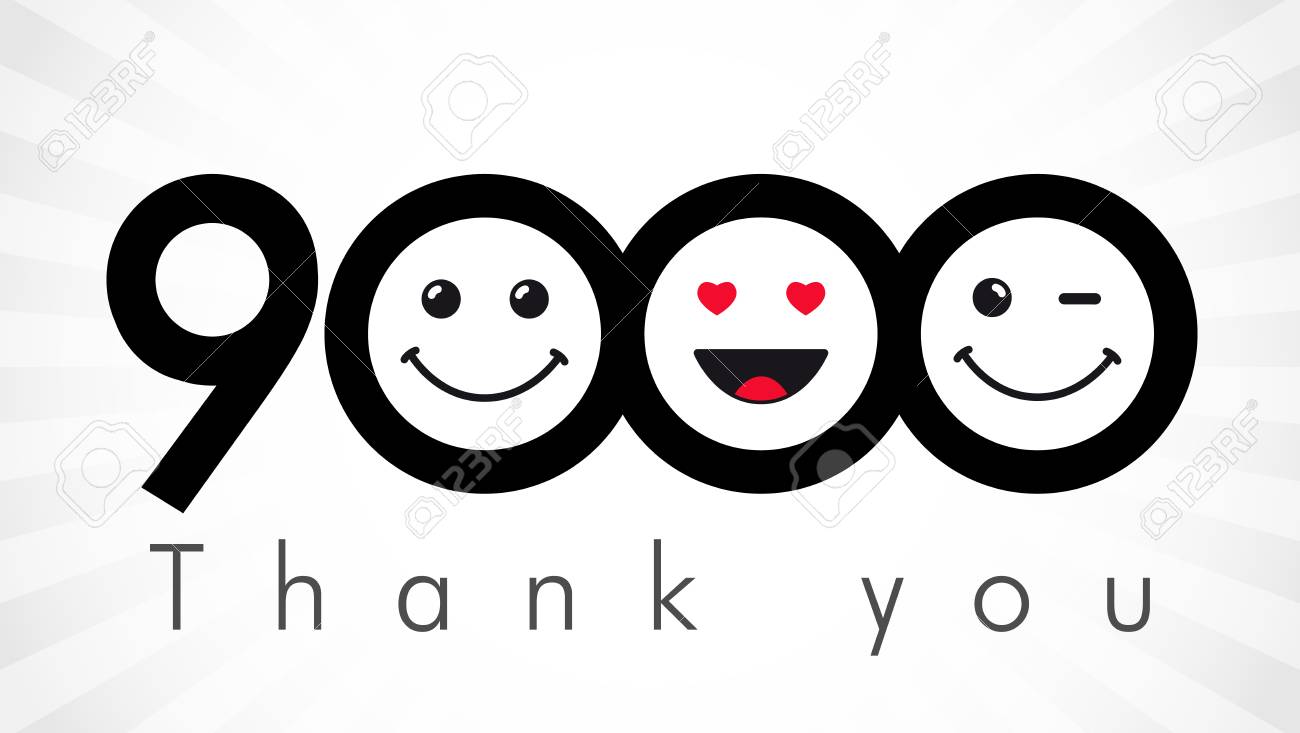 9000人のフォロワー数をありがとうございました 黒と白のおかげで 2つの2色のネットフレンドのための画像 好きな顧客は 割引率 オフ ラウンド孤立した絵文字笑顔の人々の顔 のイラスト素材 ベクタ Image