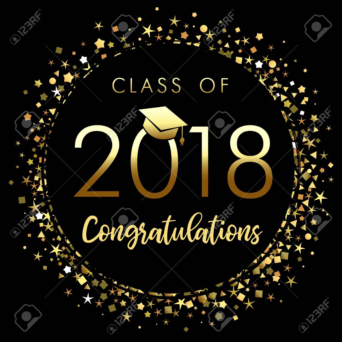 class of 2018 graduation poster with gold glitter confetti class