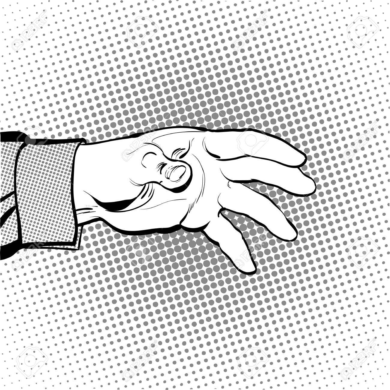 Mans Hand Holding Out For Something Man Calling For Man Inquiring For Something Mans Hand Reaching Out Something Requiring Something Halftone Background Royalty Free Cliparts Vectors And Stock Illustration Image