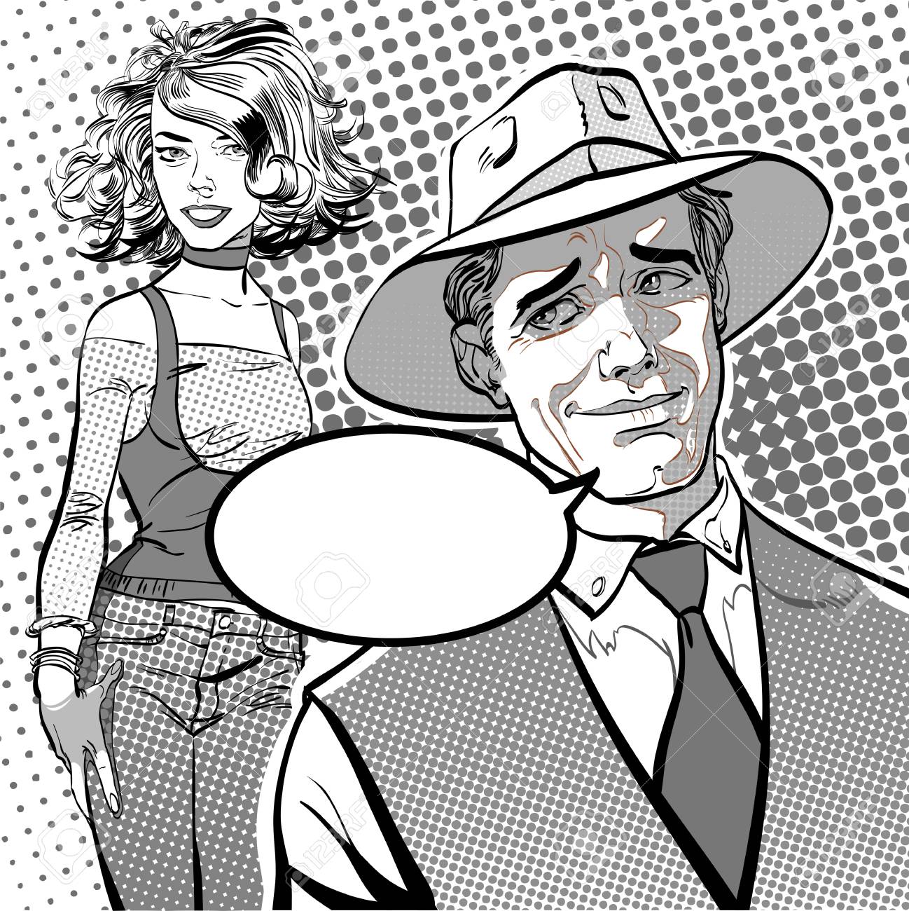 皮肉な男だ漫画のキャラクター ワイルドウェスト ハーフトーンの背景 のイラスト素材 ベクタ Image