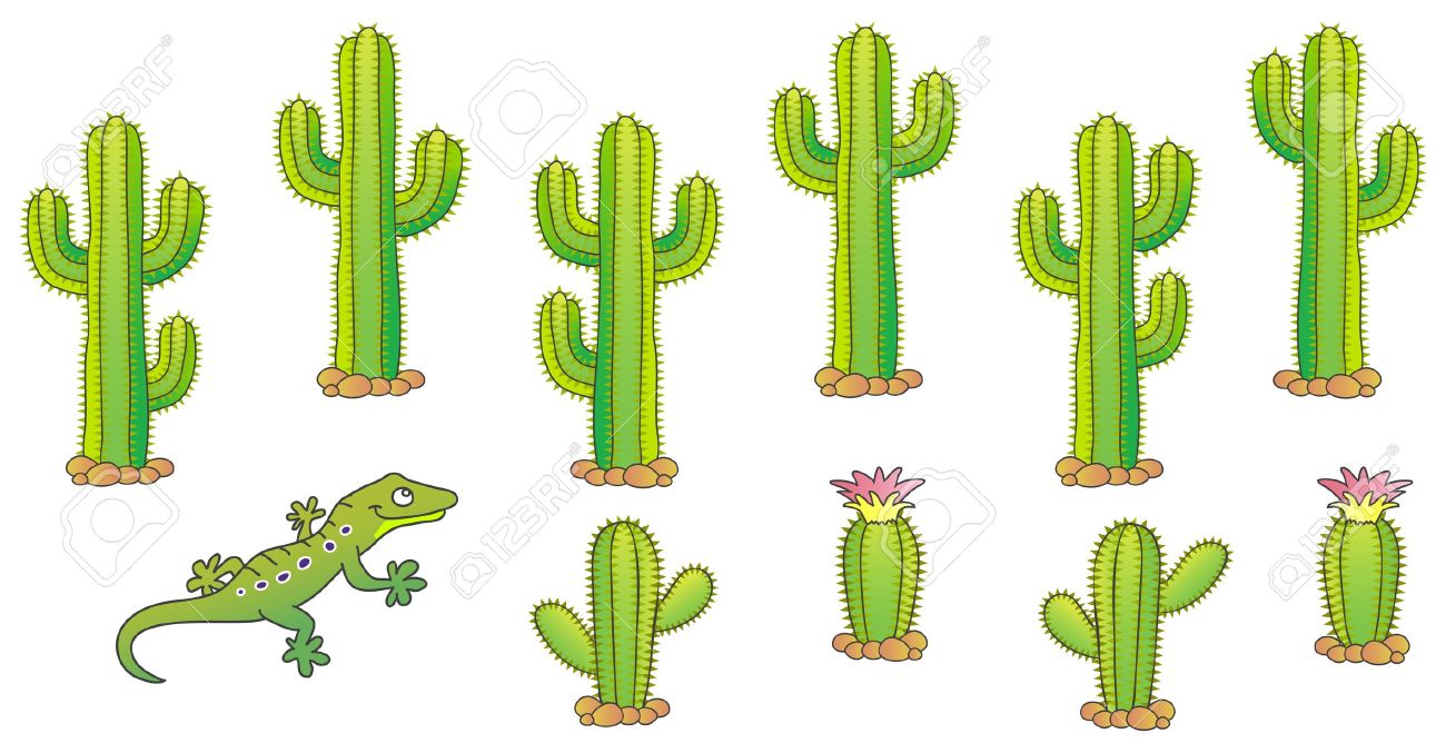 Cactus Y Lagarto Desierto Tema Ilustracion Ilustraciones Svg Vectoriales Clip Art Vectorizado Libre De Derechos Image