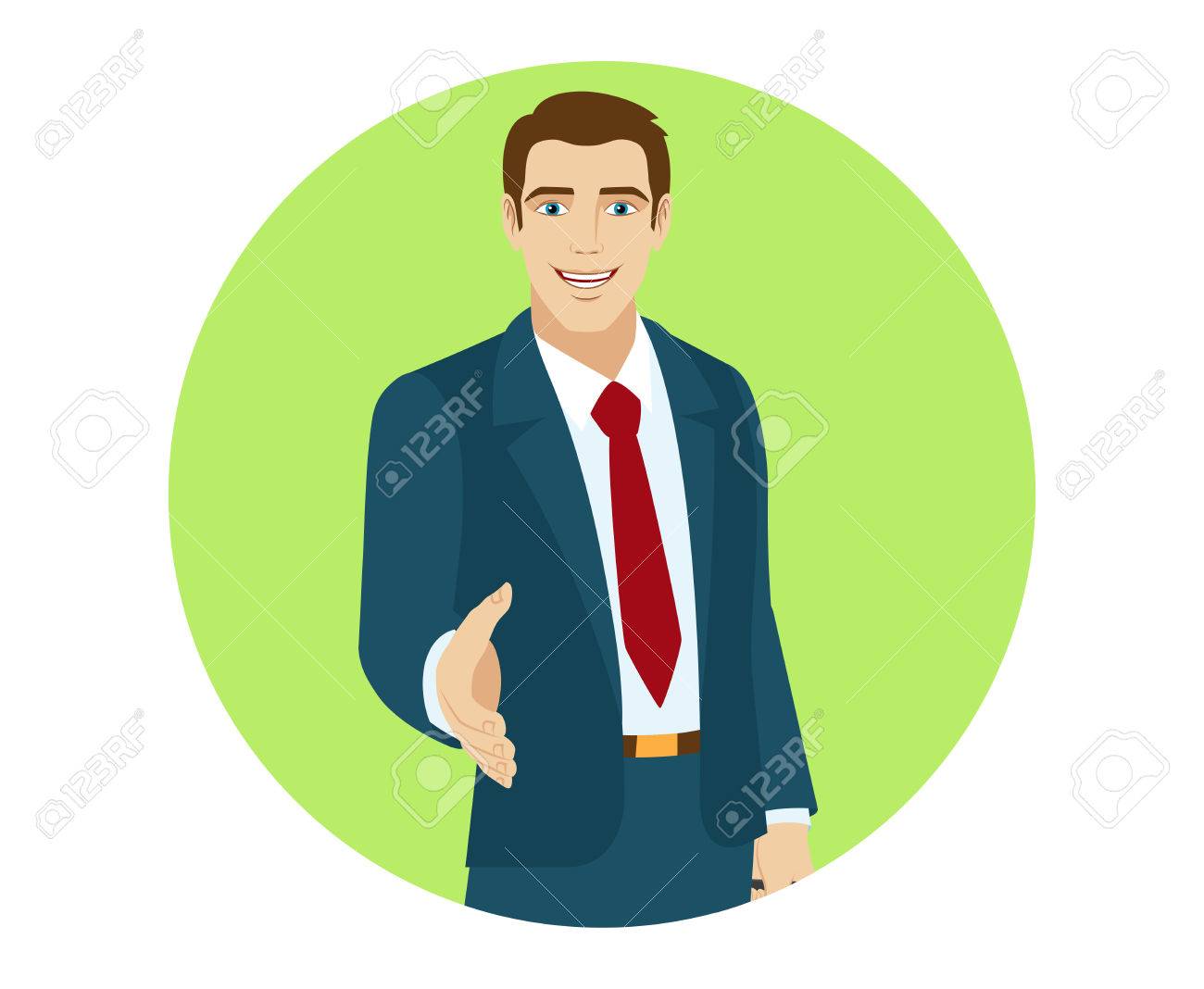 Businessman Gives A Hand For A Handshake Portrait Of Businessman Royalty Free Cliparts Vectors And Stock Illustration Image